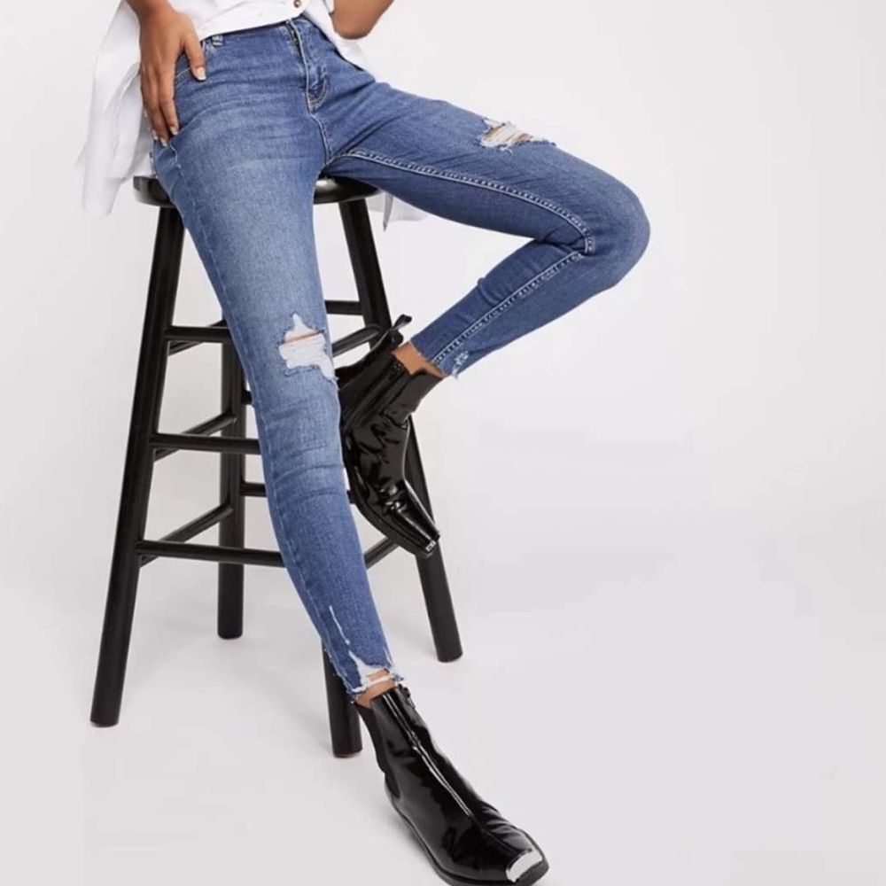 Free People High Rise Shark Hem Skinny Jeans